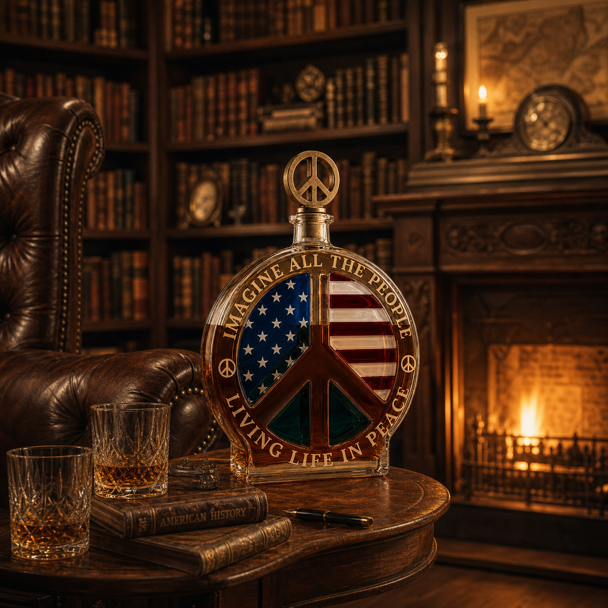 🕊️🥃Peace Sign American Flag Glass Whiskey Decanter