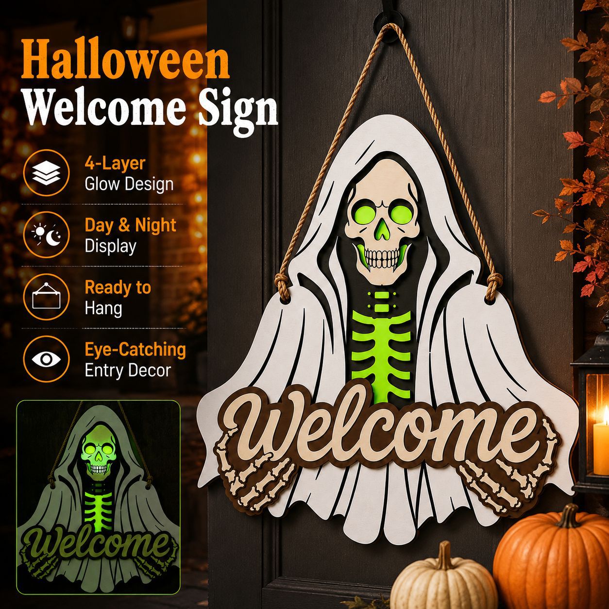 Glow-In-The-Dark Halloween Welcome Sign