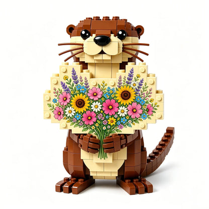 Kawaii Otter Holding Heart Building Blocks