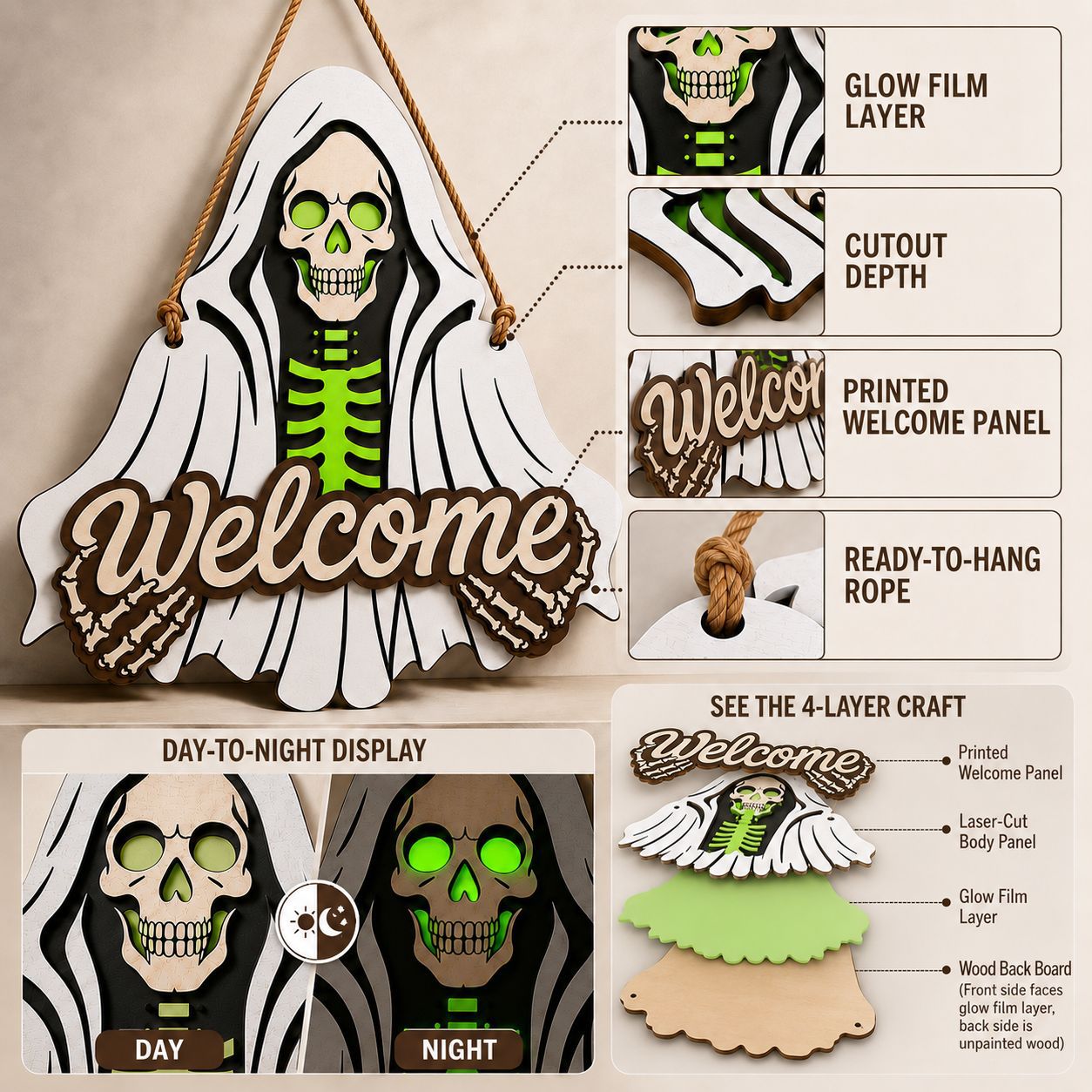 Glow-In-The-Dark Halloween Welcome Sign