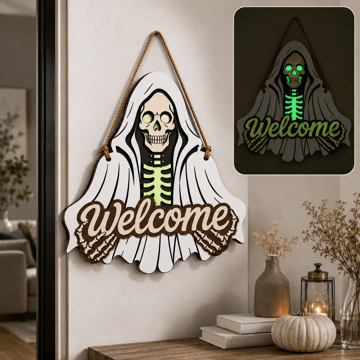 Glow-In-The-Dark Halloween Welcome Sign