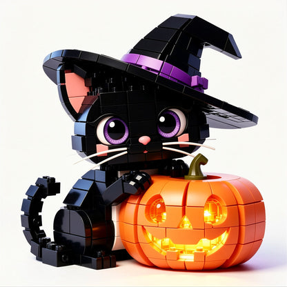 🐱🎃2026 Limited Edition – Halloween Midnight Cat & Jack-o'-Lantern Building Set