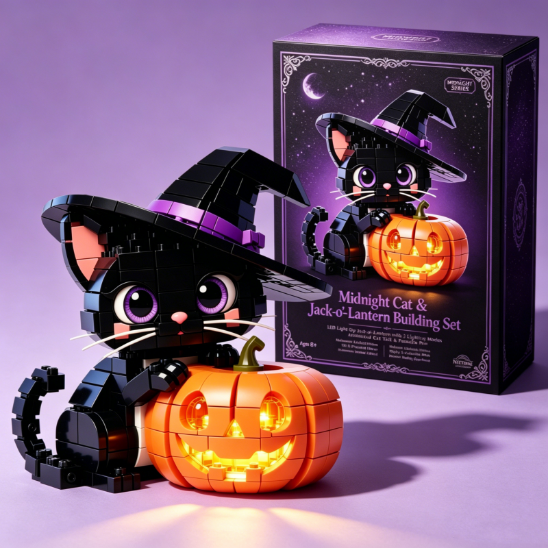 🐱🎃2026 Limited Edition – Halloween Midnight Cat & Jack-o'-Lantern Building Set