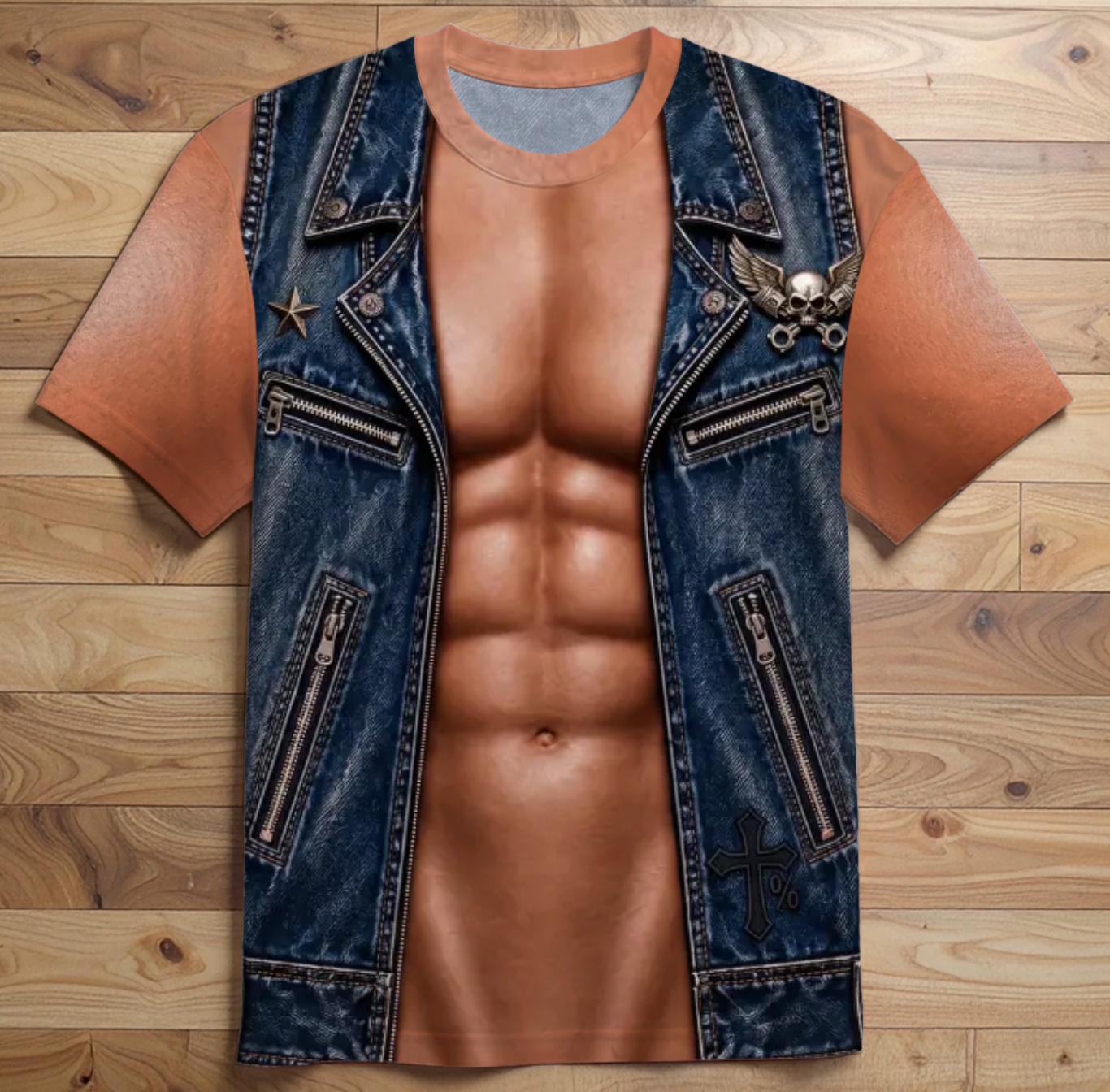 Custom Funny T-shirt - Realistic 3D faux muscle jacket design