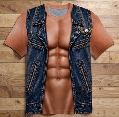 Custom Funny T-shirt - Realistic 3D faux muscle jacket design