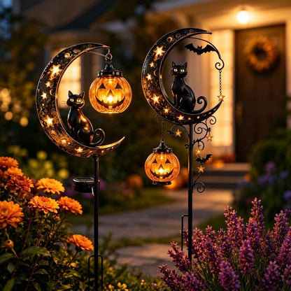 🎃Solar Halloween Black Cat & Pumpkin Moon Garden Stake Light