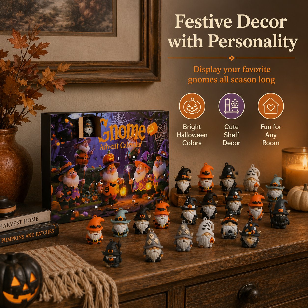 🔥LAST DAY 50% OFF - 24 Days of Halloween Gnome Surprise Figures Advent Calendar Box