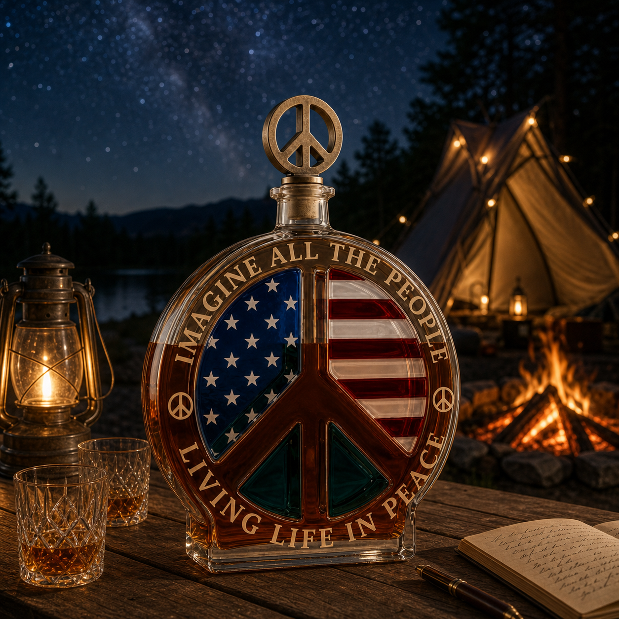 🕊️🥃Peace Sign American Flag Glass Whiskey Decanter