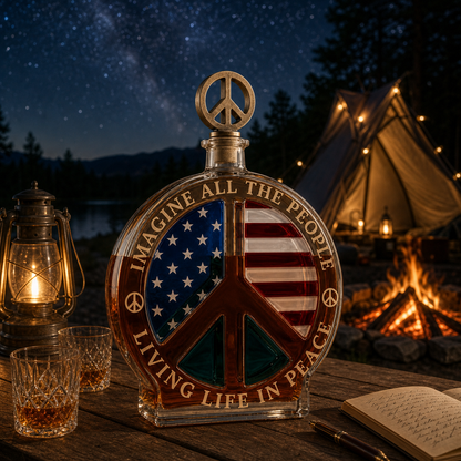 🕊️🥃Peace Sign American Flag Glass Whiskey Decanter
