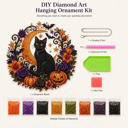 🐈🎃Halloween Moon Diamond Art Hanging Ornament – DIY Sparkling Décor Kit
