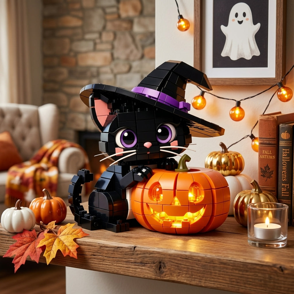 🐱🎃2026 Limited Edition – Halloween Midnight Cat & Jack-o'-Lantern Building Set