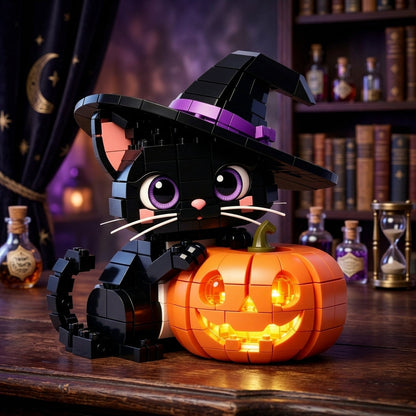 🐱🎃2026 Limited Edition – Halloween Midnight Cat & Jack-o'-Lantern Building Set