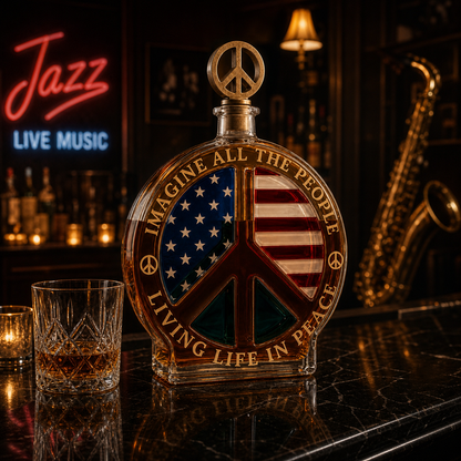 🕊️🥃Peace Sign American Flag Glass Whiskey Decanter