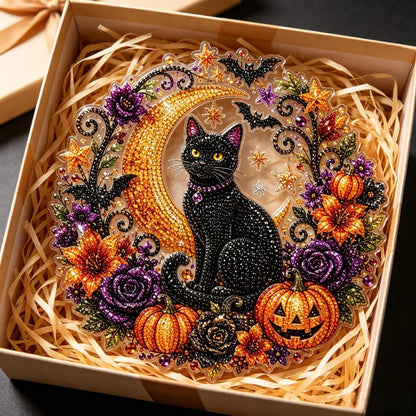 🐈🎃Halloween Moon Diamond Art Hanging Ornament – DIY Sparkling Décor Kit