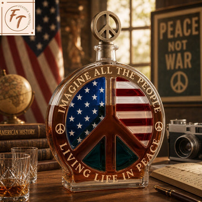 🕊️🥃Peace Sign American Flag Glass Whiskey Decanter