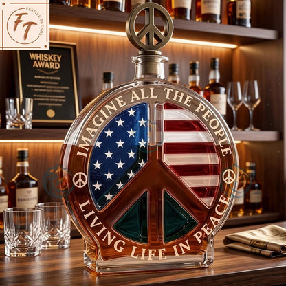 🕊️🥃Peace Sign American Flag Glass Whiskey Decanter