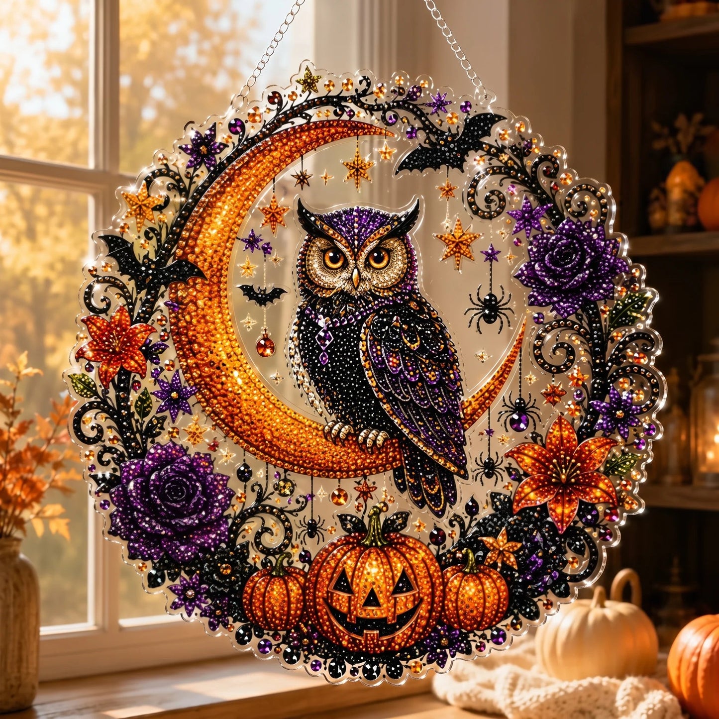 🐈🎃Halloween Moon Diamond Art Hanging Ornament – DIY Sparkling Décor Kit