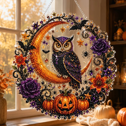 🐈🎃Halloween Moon Diamond Art Hanging Ornament – DIY Sparkling Décor Kit