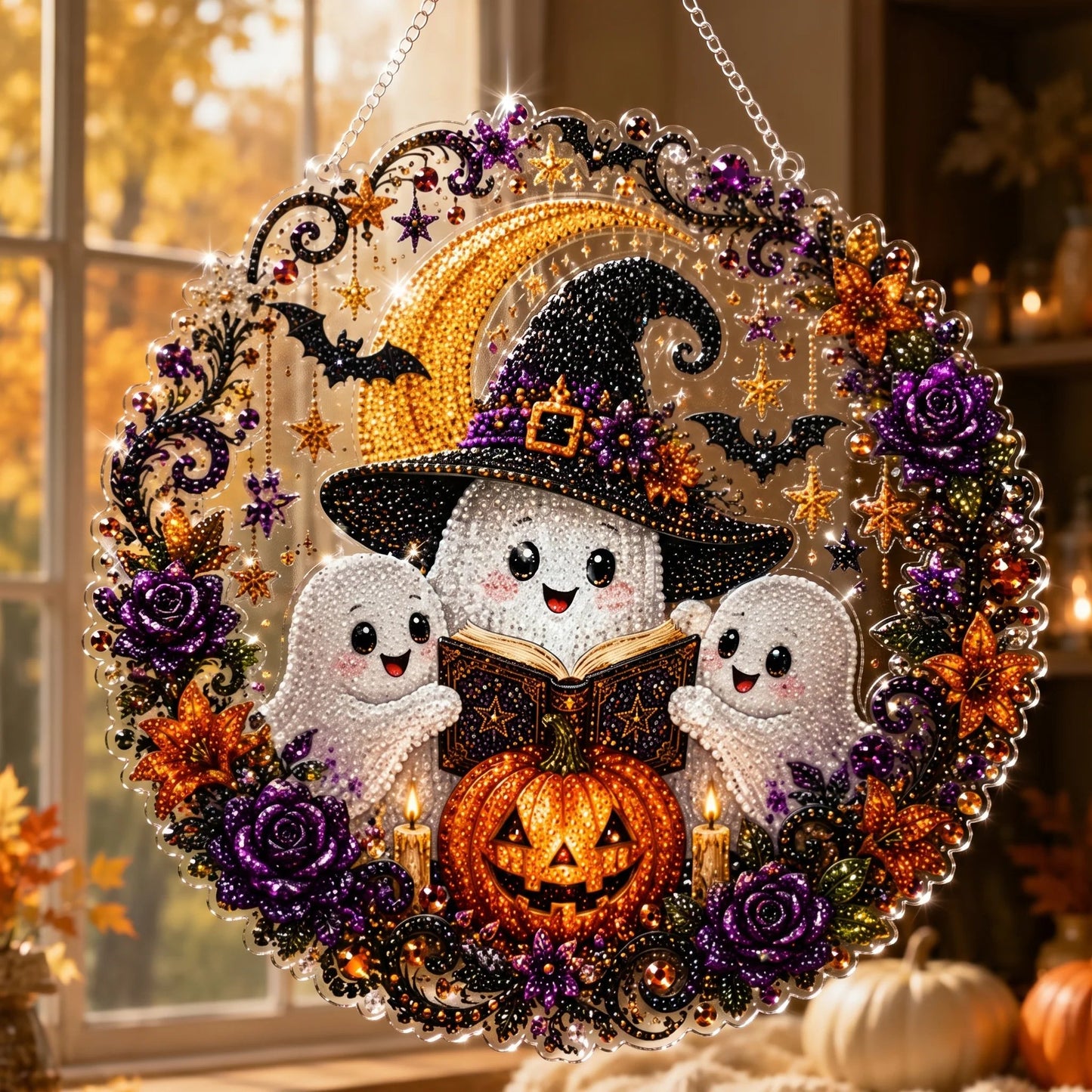 🐈🎃Halloween Moon Diamond Art Hanging Ornament – DIY Sparkling Décor Kit