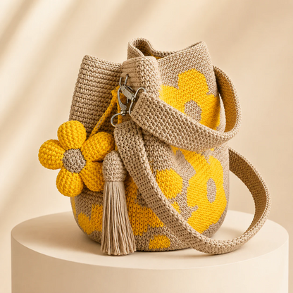 Flower Bag - Handmade Boho Bucket Bag for Women