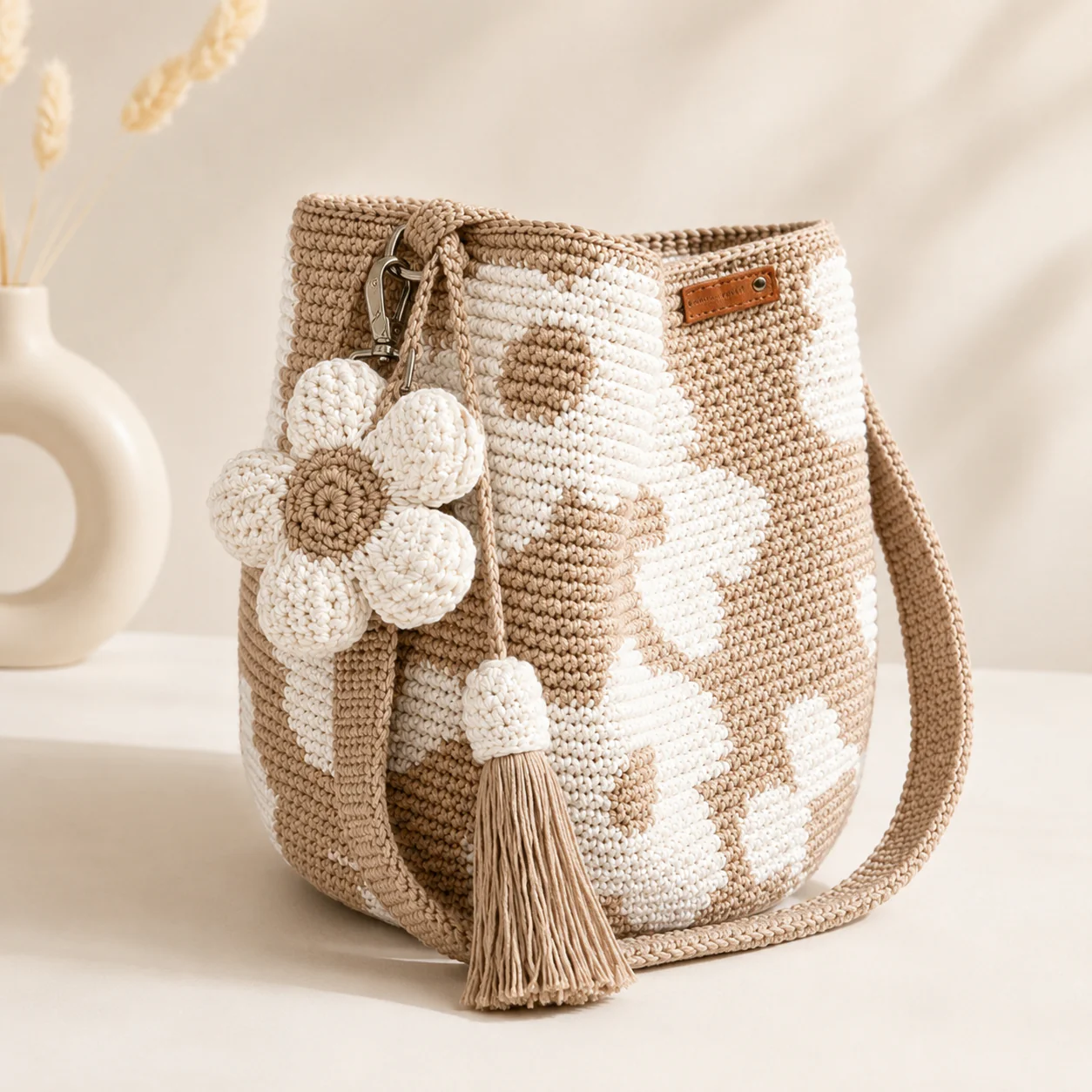 Flower Bag - Handmade Boho Bucket Bag for Women