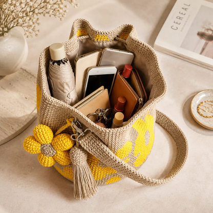 Flower Bag - Handmade Boho Bucket Bag for Women